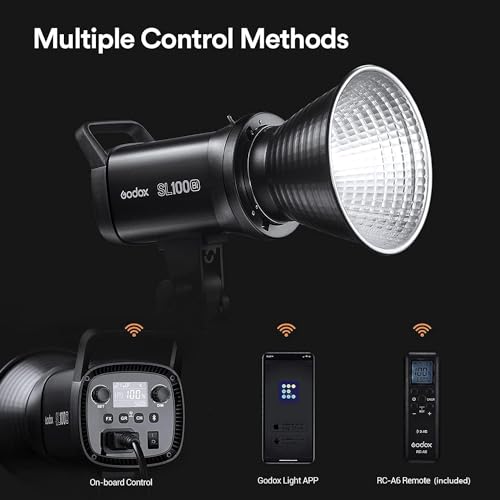 Image of Godox SL100Bi 100W Bi-Color LED Video Light - 32,100 Lux@1M, 2800K-6500K, CRI 96+, TLCI 97+, Bowens Mount, 11 FX, App & Remote Control, Silent Studio Bright Lighting for Video & Photography