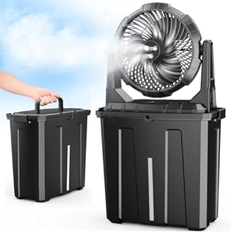 Ausic Portable Misting Fan - 9L Bucket, 10-inch Outdoor Fans for Patios/Camping, 20000mAh USB Rechargeable Battery Powered Floor Cooling Fan with 9L Water Tank, 3 Strong Winds, 3 Spray Mister