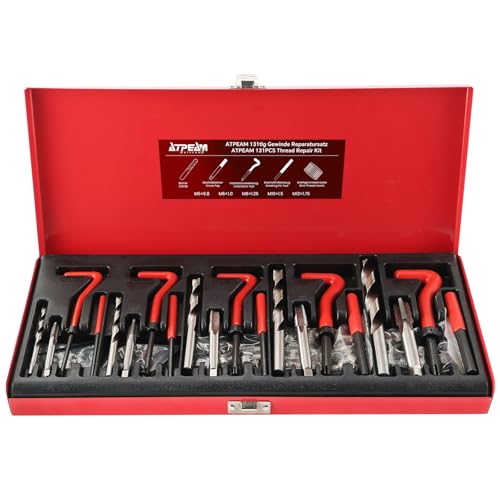 Kit de réparation de filetage M5 à M12 ATPEAM 131 pièces pour restaurer les pas de vis usés