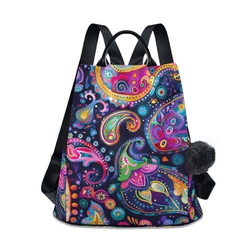 KLL Paisley Fashion backpack for teen casual fashion backpack for women for Travel, Work, Everyday with Pom-pom keychain