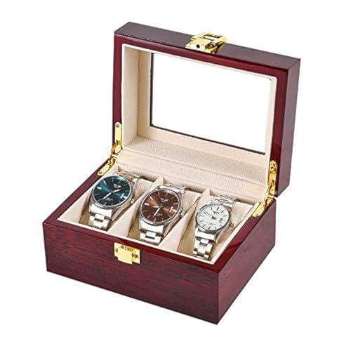 Notakia Watch Jewelry Box for Men 3 Slot Watch Box,Large Watch Display Case Organizer with Real Glass Window Top (3 Slots)…