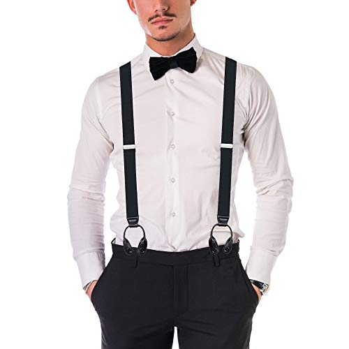 Buyless Fashion Button End Suspenders for Men - 48" Adjustable Straps 1 1/4" - Y Shape - 5113-Black - Thumbnail 7