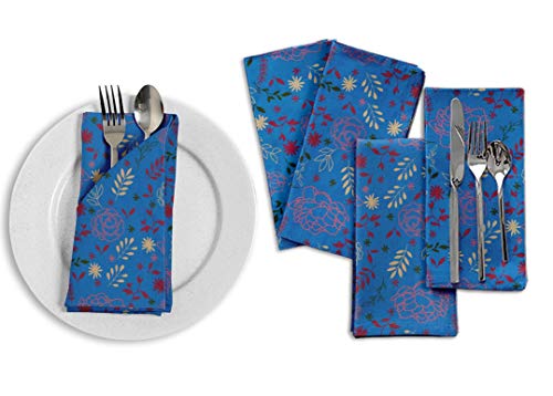 Serviette en lin floral bleu lavable lot de 6 serviettes table - 5