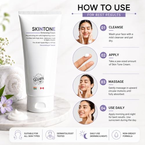 Image of SkinTone Enhancing Cream with Kojic Acid, Hyaluronic Acid & Alpha Arbutin | Daily Face & Body Moisturizing Cream | Lightweight Formula | Dermatologist Tested | For All Skin Types | 50g