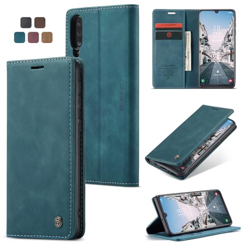 owlhold Handyhülle für Samsung Galaxy A50/A50S/A30S Hülle, Premium Lederhülle Weiches Vintage-Nubukleder Faltbare Ständer Klapphülle stoßfest Schutzhülle für Samsung A50/A50S/A30S -Blaugrün