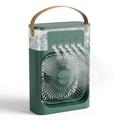 Image of Portable Air Cooler Mini Cooling Fan with Mist Spray Non Rechargable, 3-in-1 Air Cooler Humidifier Purifier, Adjustable Speeds Modes, Timer Function, LED Light, Easy Refill Water Tank