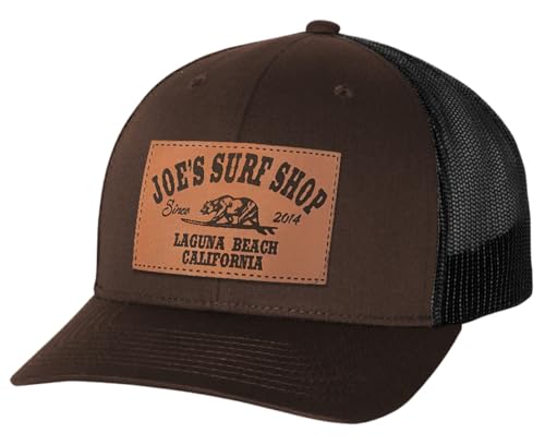 JOES SURF SHOP Surfing Bear Mesh Trucker Hats-OS-Brown-Black