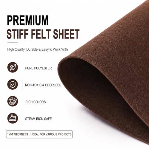 Image of Chocolate Brown Large Felt Fabric 36 inch x 36 inch (1 Square Yard), 1mm Stiff Felt Sheet, Nonwoven Fabric for Crafts, DIY Projects, Art, Sewing, Lining & Decorations