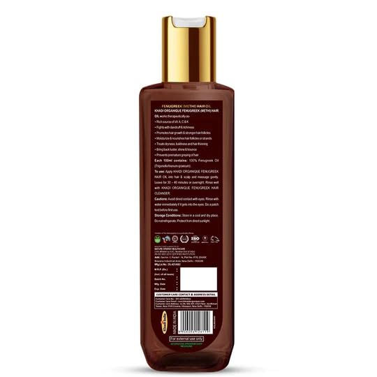 Image of KHADI ORGANIQUE Fenugreek Hair Oil | For Hair Growth & Thickness | Reduces HairFall, Dandruff, Baldness & Itchiness | Nourishes Roots, Adds Shine & Helps to Prevents Premature Greying - 200 ml