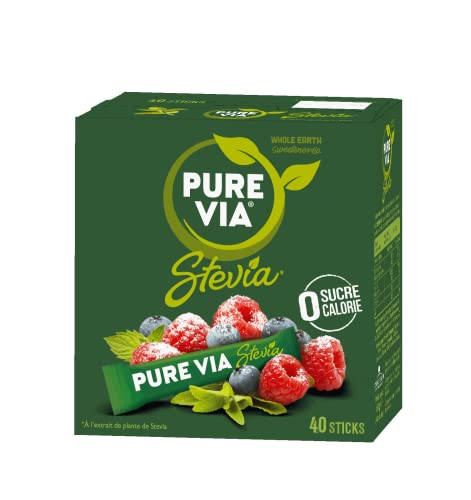 Pure Via Starting Agent Stevia, cero calorías, caja de 40 palitos