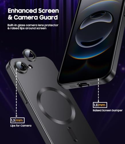 Image of DIZORO Magnetic Case for iPhone 17e / iPhone 16e Case [Compatible with MagSafe][Built-in Camera Lens Protector] Slim Soft Silicone Bumper Shockproof Metallic Luster Back Cover Phone Case - Black