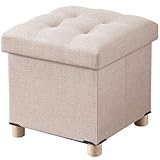 BRIAN & DANY 15 Inches Ottoman with Storage, Square Small Storage Ottoman Foot Rest with Legs, Ottomans Foot Stool for Dorm, Living Room, Entryway (Beige)