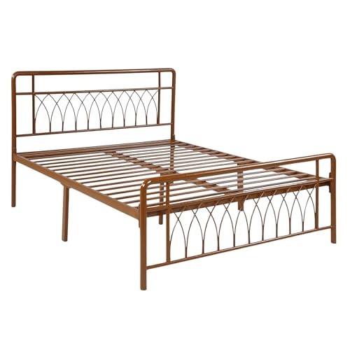Image of Jexx Metal Queen Size Bed Without Storage | Wrought Iron Double Bed with Headboard & Footboard | Sturdy Powder Coated Platform Bed Queen Size Cot for BedroomLivingRoom Brown (75x60)