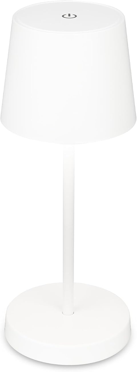 BRILONER - LED Tischlampe Kabellos, Dimmbare Nachttischlampe Touch, Schreibtischlampe, Leselampe, Tischleuchte Outdoor und Indoor, USB-C, Camping Lampe, Warmweißes Licht, Weiß, 10,5x26 cm
