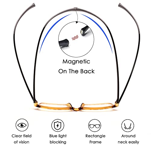 Jm 2 Pack Magnetic Reading Glasses, Rectangle Blue Light Blocking Computer Readers Tortoise & Clear +2.25 #TOP2