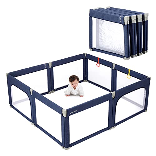 Doradotey Baby Playpen, Shape Adjustable Large & Small Baby Playard for Babies and Toddlers, Foldable Playpen Baby Fence Indoors Play Center Yards, Breathable Mesh Anti-Fall Play Pens(71×79 Blue)