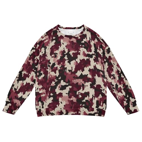 JUNZAN Army Burgundy Camouflage Big Girls Pullover Hoodie Crewneck Boys Sweat Shirt Party 4T