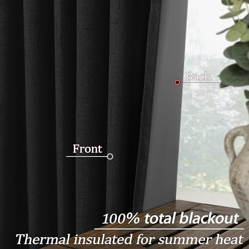 Image of KOUFALL Short Black Out Curtains for Bedroom Bathroom Small Window,Linen Blackout Back Tab Cortinas Cortas para Ventanas Pequenas Cuarto