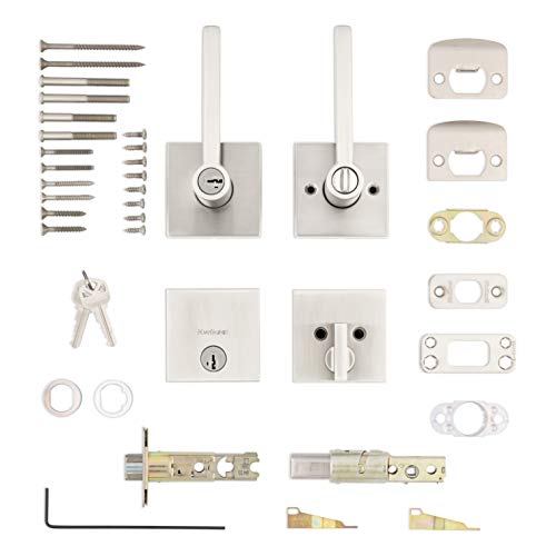 Image of Kwikset 991 Halifax Keyed Entry Lever and Single Cylinder Deadbolt Combo Pack featuring SmartKey Security in Satin Nickel