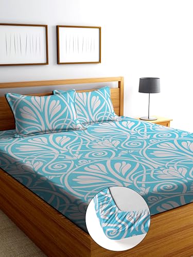 Image of DECORUM Cotton Feel Glace Cotton Fitted Bedsheet King Size (72 inchx78 inch)| All Around Elastic| 2 Pillow Covers (17 inchx27 inch)| Fits Up to 8 inch Mattress| 220 TC|Soft, Wrinkle-Free |Perfect for Home Decor & Gifting
