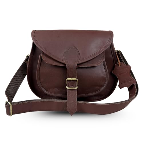 MADOSH Vintage Crossbody Leather Bags for Women Shoulder Handbag - Genuine Leather Shoulder Purse Women Crossover Bag Girls Sling Purse Brown Buckle Clousre (H-11x L-11x W-4)