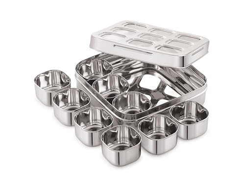 Image of Tosaa Stainless Steel Plain Masala (Spice) Box /Dabba /Organiser With See Through Lid With 9 Containers (14)