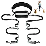 Hand Free Dog Leash with Pouch, Dog Walking Belt Retractable Leash for 2 Dogs with Dual Handles for Running Walking Jogging Pet Belt