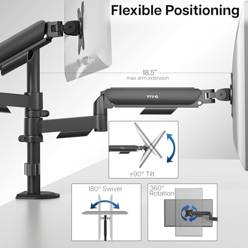 Image of VIVO 17 to 32 inch Dual Mechanical Monitor Mount, 2 Tension Spring Arms, Adjustable Swivel, Rotation, Heavy Duty VESA Desk Stand with C-clamp, Grommet, Max VESA 100x100, Black, STAND-V002K