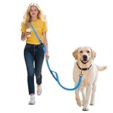 Hands Free Dog Leash,Galaxy Reflective Crossbody Leash, 6–9.5 ft Adjustable Heavy Duty Waist Belt for Medium and Large Dogs Walking,Running,Jogging,Training,Night Walking （290cm, Blue