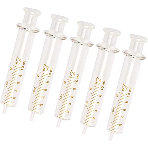 5 Pack Reusable Glass Syringes, 10ml Glass Syringe Standard Diameter Caliber Injector Laboratory Sampler