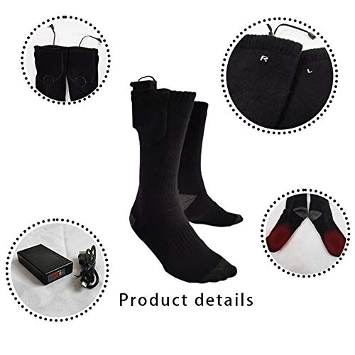 Heated Socks Winter Foot Warmer Electric Warming Sock Thermal Cotton Sport Ski Socks Rechargeable Battery Power Men Women,Black,M #TOP4