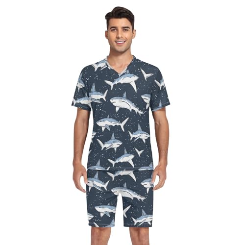 Ocean Shark Men’s Pajama Sets 2 Piece Short Sleeve Sleepwear with Printed Design4