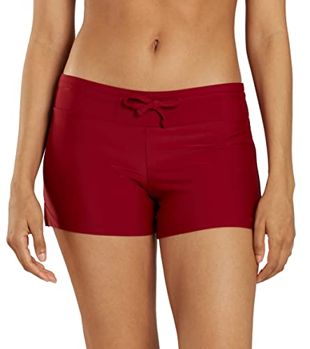 Sporti Women's High Waisted Swim Board Shorts, Active Swim Short Bottom, Internal Built-in Brief, Adjust Drawstring Waistband