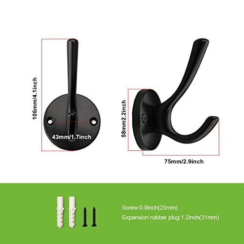 TUNNY 5 Pack Round Coat Towel Hooks - Matte Black Coat Hooks for Hanging Coats Towel Hooks for Bathroom Wall Mounted Zinc Alloy Bath Towel Hooks Robe Clothes Hook Holder Heavy Duty Wall Hooks