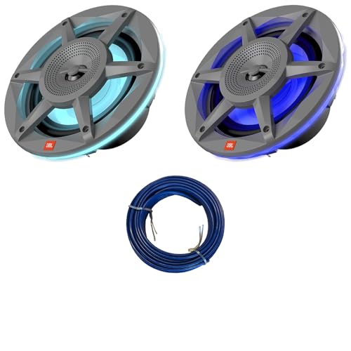 One Pair (Qty 2) of JBL Stadium SD62GAM 6.5 300 Watt Max Power 2-Way RGB Illumination Gray Marine Audio Speakers (Bulk Packaging) Bundle Combo with 20 Feet 16 Gauge Speaker Wire