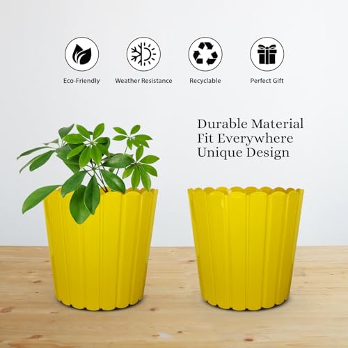 Image of GARDENS NEED 10 Inches Thai Round Flower Pot | Set of 2 | Yellow | Plastic Planter Pots for Indoor & Outdoor Home, Office & Balcony Decoration