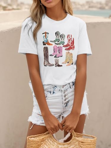 Cowboy Shirts for Women Western Cowgirl Country Graphic Tees Rodeo Boot Vintage T Shirts Music Cute Concert Outfit4