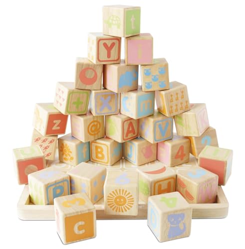 Image of Le Toy Van - Petilou Wooden Educational ABC Wooden Blocks | Educational Wood Toys for Toddlers and Babies | Suitable for A Boy Or Girl 1 Year Old +