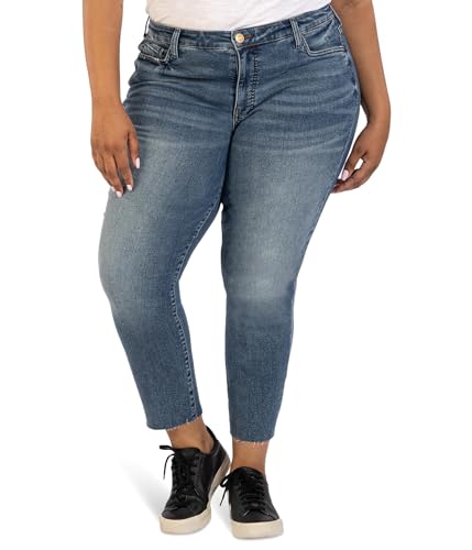 KUT from the Kloth Plus Size Reese High-Rise Fab Ab Ankle Straight Raw Hem in Reborn - Main Image