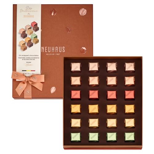 Neuhaus Belgian Chocolate "Les Savoureux" 24 pcs Assortment Gift Box – Gourmet Pralines with Gianduja, Hazelnut, Almond, Pistachio, Walnut & Pecan – Premium Copper-Toned Box