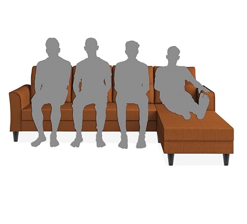 Image of Adorn India Maddox Tufted L Shape 5 Seater Sofa Set RHS (Rust) (3 Year Warranty)