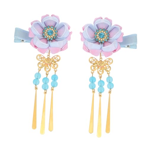 ELAYARD 和風花飾り 鈴付きヘアクリップ スル 髪留め 長いタッセル 女の子用 着物や和装に 誕生日プレゼントにもぴったり