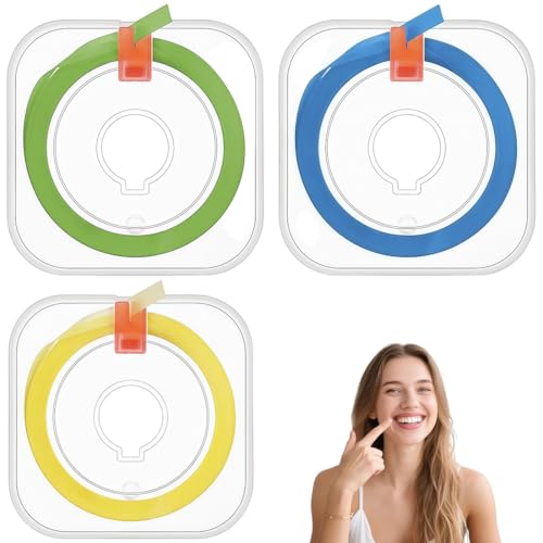 3 Rotoli di Strisce per Sbiancare Denti, Fili Interdentali Abrasivi per la Pulizia degli Spazi, Giallo, Verde e Blu, Sbiancamento Delicato e Lucidatura