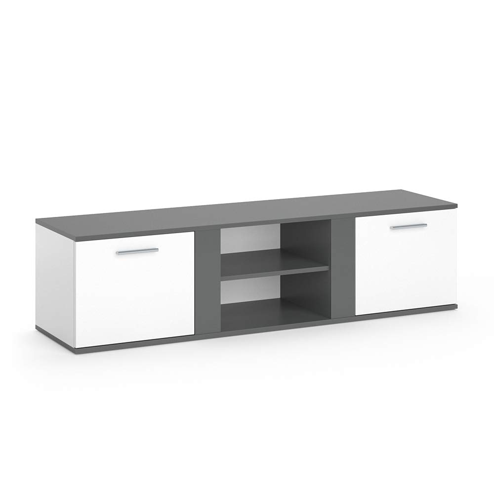 Meuble TV Bas Novelli Vicco 155 X 41 X 40 Cm - Couleur Anthracite Et Blanc - Panneaux Mélamine, Nombreux Rangements