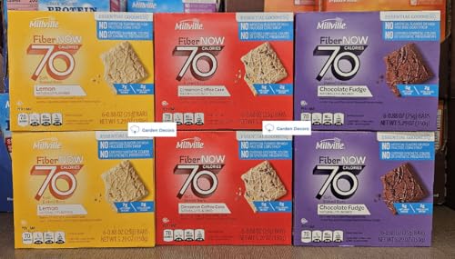 Fiber NOW Millville 70 Calories Soft Baked Bars Lemon, Chocolate Fudge, Cinnamon Coffee Cake 5.29oz 150g (Six Boxes)