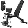 VUSIGN Adjustable Workout Bench, Weight Bench for Home Gym, Preacher Curl Bench with Leg Extension for Full Body Training Fitness, Foldable Incline Flat Decline Sit Up Bench Equipment for Bench Press Dumbbell Exercise with Wheels