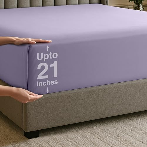 Image of Utopia Bedding Extra Deep Pocket Queen Fitted Sheet, Fits up to 21 Inch Mattress - Hotel Luxury, Soft, Breathable and Comfy - Shrinkage and Fade Resistant - Easy Care (Lavender)