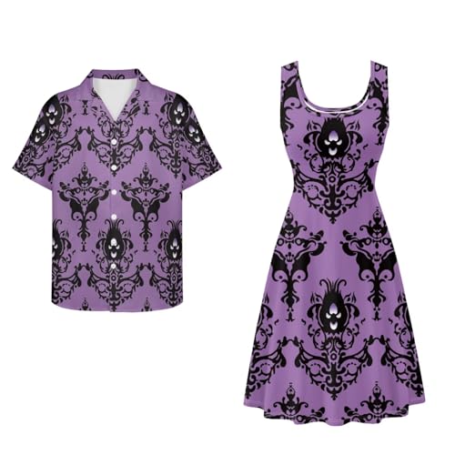 Image of Dreaweet Summer Dresses for Women A-Line Sleeveless Flowy Sun Dresses,Men's Casual Button-Down Shirts,Couple Matching Outfits