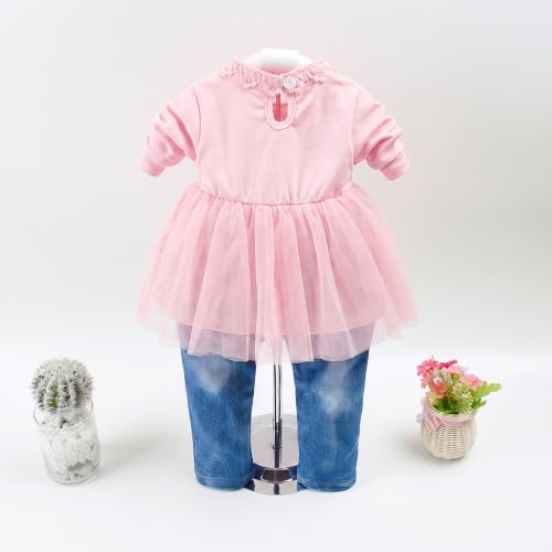 Image of Peacolate 6M-4Years Spring Fall Baby Girls Clothing Set 3pcs Long Sleeve Dress Denim Jacket and Jeans