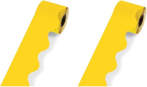 Carson Dellosa - Bordes de tablón de anuncios amarillo festoneado de 36 pies, bordes de aula para tablón de anuncios, pizarra blanca, tablero de